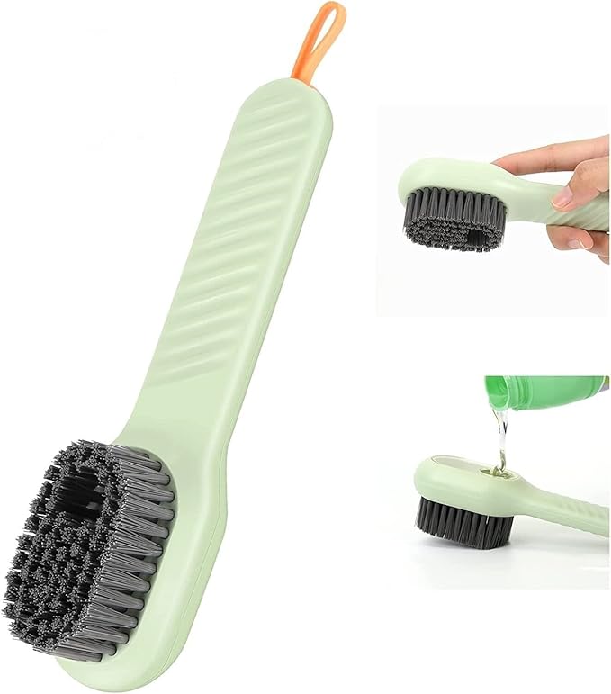 Multifunctional Shoe Brush with Liquid Box, Household Soft Fur Liquid Cleaning Shoe Brush, Long Handle Shoe Brush Press Type Automatic Liquid Shoe Brush (C)