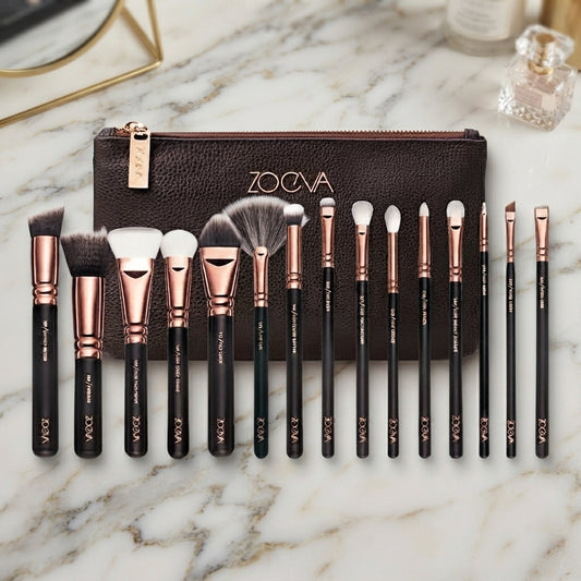 Zoeva 15 Piece Makeup Brushes Set With Pouch - Cosmetic Product Designed For Face Care And Daily Makeup Routine (Random Color)