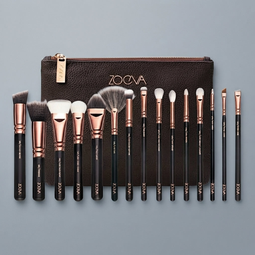Zoeva 15 Piece Makeup Brushes Set With Pouch - Cosmetic Product Designed For Face Care And Daily Makeup Routine (Random Color)