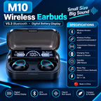 M10 DAMIX Wireless Earbuds V5.3 – Digital Battery Display, Premium Sound & Portable Charging Case