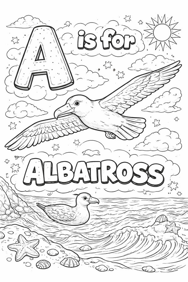 A to Z Sky Birds Alphabet Coloring Book for Kids, Educational Learning Activity