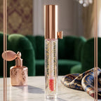 Luxury Pink Glossy Lip Oil With Gold Flakes High Shine Moisturizing Formula