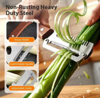 3 In 1 Vegetables Peeler With Wooden Handle, Stainless Steel Scallion Shredder, Multifunctional Vegetable Slicing Peeler, Kitchen Tool