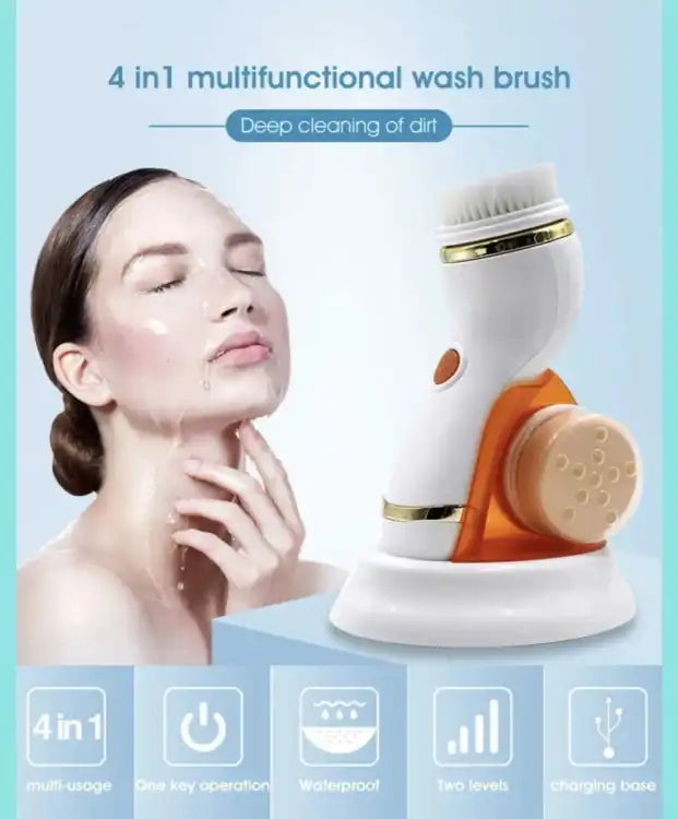 Cnaier 4 in 1 Electric Cleanser | Facial Cleansing Brush & Massager - Face Brush Set | Electric Rotating Face Scrubber for Deep Cleaning, Exfoliating, Blackhead Removing AE-8286