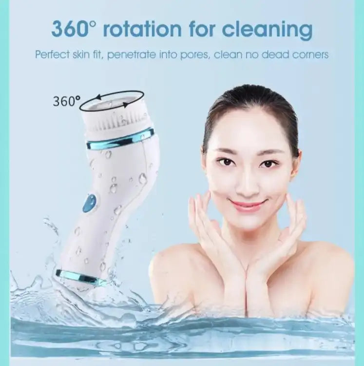 Cnaier 4 in 1 Electric Cleanser | Facial Cleansing Brush & Massager - Face Brush Set | Electric Rotating Face Scrubber for Deep Cleaning, Exfoliating, Blackhead Removing AE-8286