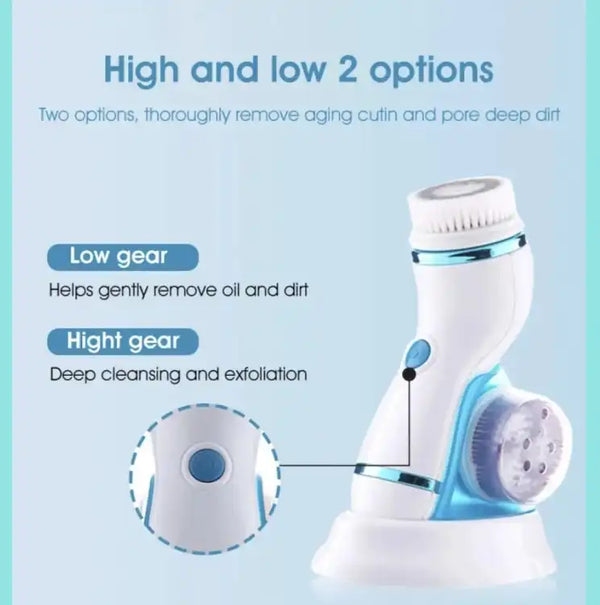 Cnaier 4 in 1 Electric Cleanser | Facial Cleansing Brush & Massager - Face Brush Set | Electric Rotating Face Scrubber for Deep Cleaning, Exfoliating, Blackhead Removing AE-8286