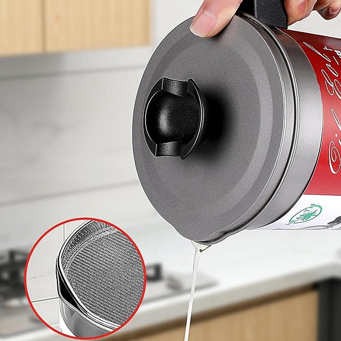 Cooking Oil Filter Machine with Handle for Kitchen(1.4L) | Oil Fryer Cooker with Stainless Steel Fine Mesh with Lid Food Grade Iron