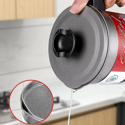 Cooking Oil Filter Machine with Handle for Kitchen(1.4L) | Oil Fryer Cooker with Stainless Steel Fine Mesh with Lid Food Grade Iron