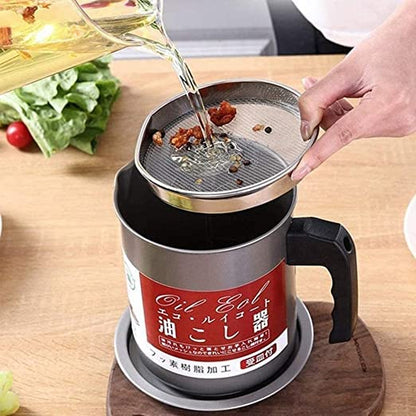 Cooking Oil Filter Machine with Handle for Kitchen(1.4L) | Oil Fryer Cooker with Stainless Steel Fine Mesh with Lid Food Grade Iron