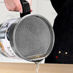 Cooking Oil Filter Machine with Handle for Kitchen(1.4L) | Oil Fryer Cooker with Stainless Steel Fine Mesh with Lid Food Grade Iron