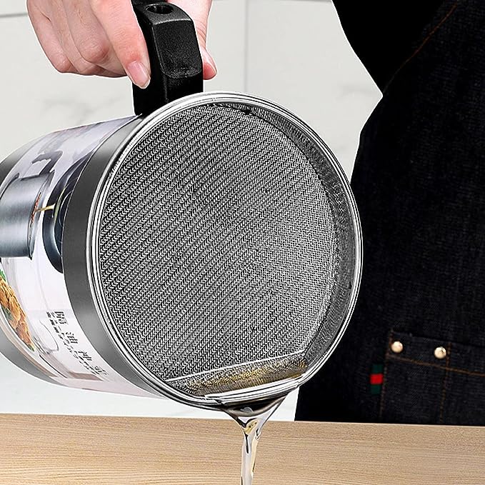 Cooking Oil Filter Machine with Handle for Kitchen(1.4L) | Oil Fryer Cooker with Stainless Steel Fine Mesh with Lid Food Grade Iron