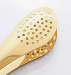 Mini Stainless Steel Food Serving Tong – 6 Inch Strainer Tong with 28-Hole Flat Head for Salad, Ice Cubes, Pastries, Frying & Tea