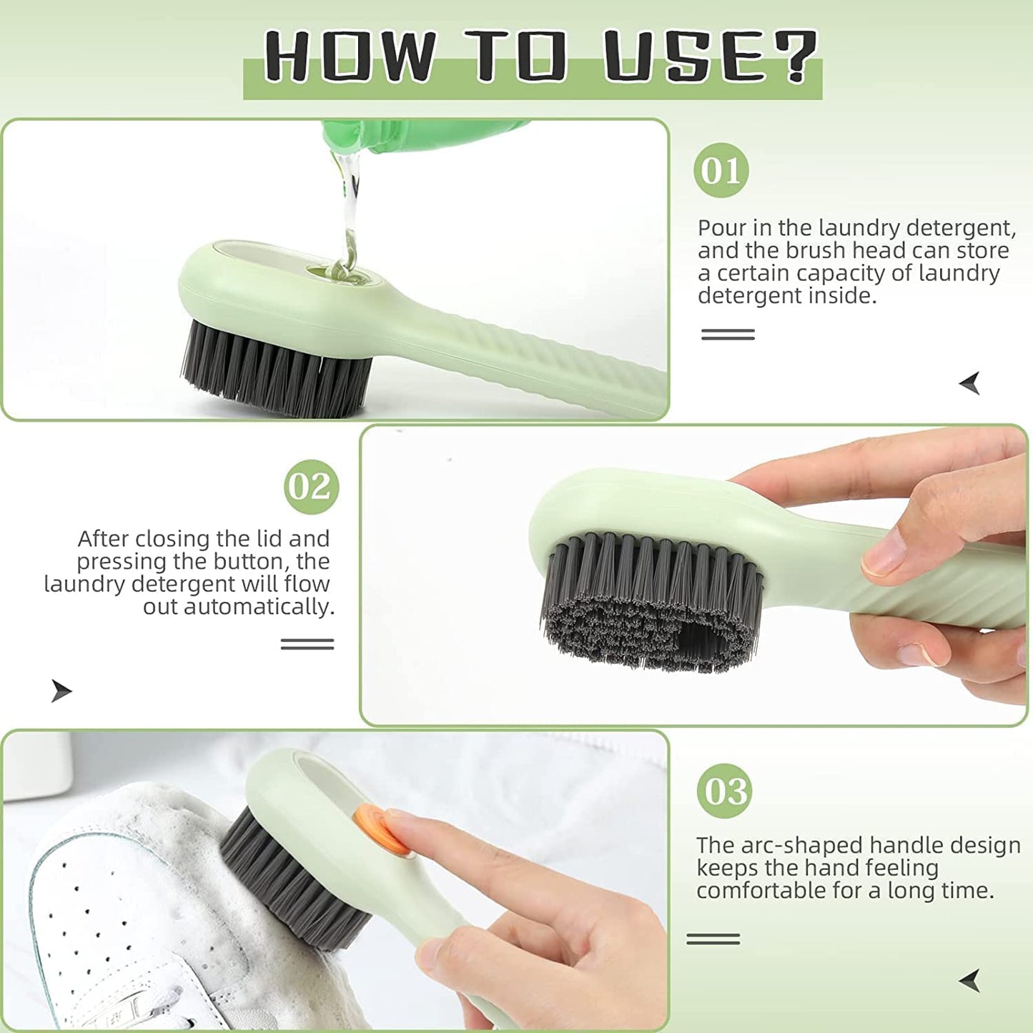 Multifunctional Shoe Brush with Liquid Box, Household Soft Fur Liquid Cleaning Shoe Brush, Long Handle Shoe Brush Press Type Automatic Liquid Shoe Brush (C)