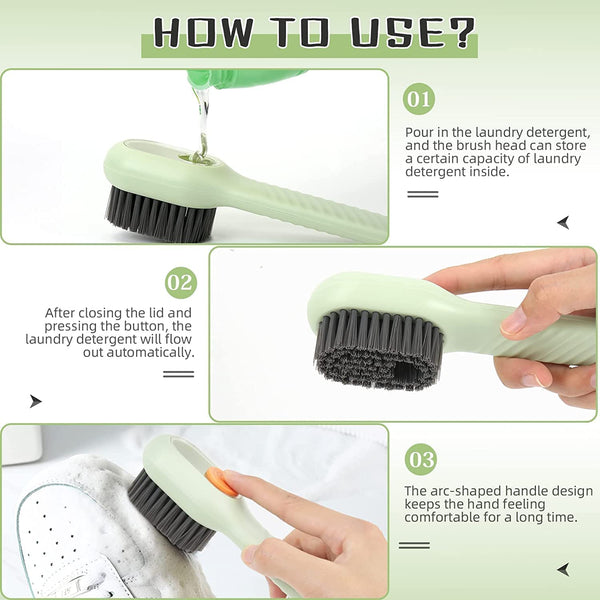 Multifunctional Shoe Brush with Liquid Box, Household Soft Fur Liquid Cleaning Shoe Brush, Long Handle Shoe Brush Press Type Automatic Liquid Shoe Brush (C)