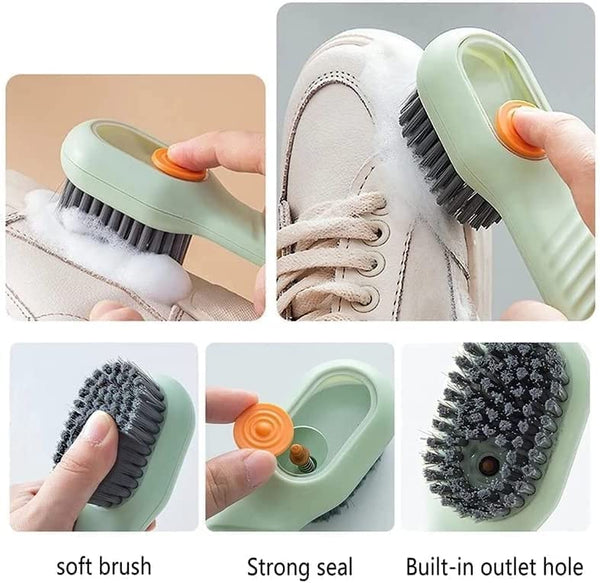 Multifunctional Shoe Brush with Liquid Box, Household Soft Fur Liquid Cleaning Shoe Brush, Long Handle Shoe Brush Press Type Automatic Liquid Shoe Brush (C)