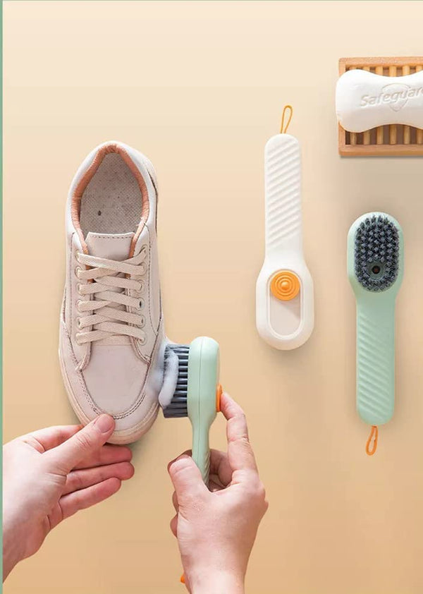Multifunctional Shoe Brush with Liquid Box, Household Soft Fur Liquid Cleaning Shoe Brush, Long Handle Shoe Brush Press Type Automatic Liquid Shoe Brush (C)