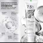 Nano-hydroxyapatite toothpaste packaging with product details on a white backgroun