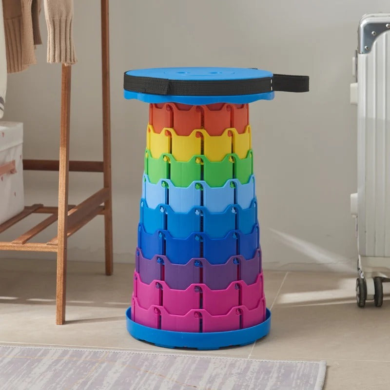 Portable Rainbow Telescopic Stool – Light weight Collapsible Folding Seat for Camping, Fishing, Hiking & Outdoor Activities – Adjustable Height