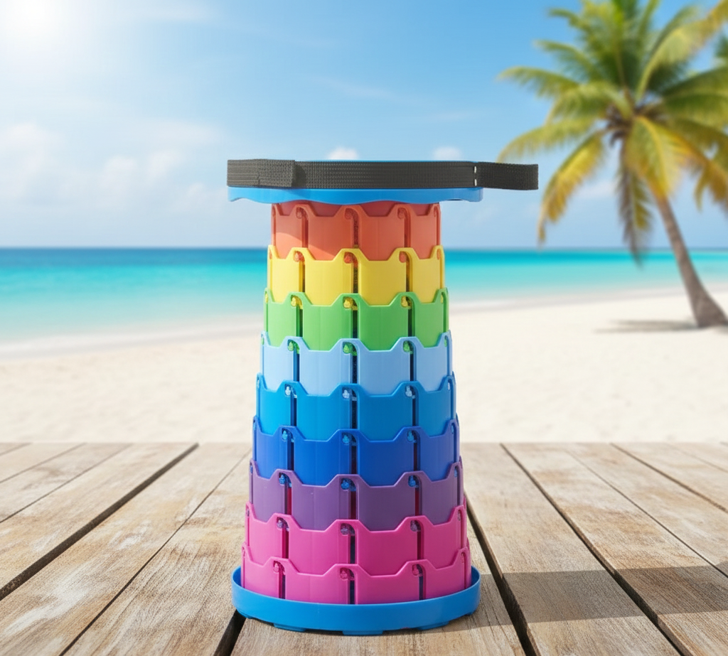 Portable Rainbow Telescopic Stool – Light weight Collapsible Folding Seat for Camping, Fishing, Hiking & Outdoor Activities – Adjustable Height
