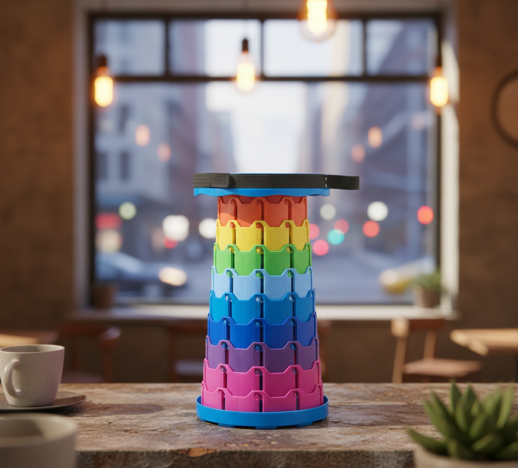 Portable Rainbow Telescopic Stool – Light weight Collapsible Folding Seat for Camping, Fishing, Hiking & Outdoor Activities – Adjustable Height