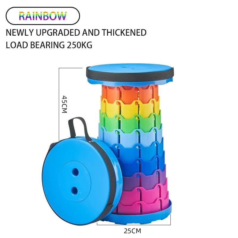 Portable Rainbow Telescopic Stool – Light weight Collapsible Folding Seat for Camping, Fishing, Hiking & Outdoor Activities – Adjustable Height