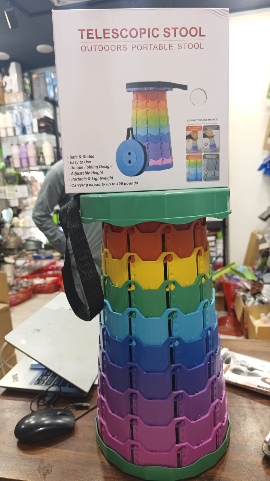 Portable Rainbow Telescopic Stool – Light weight Collapsible Folding Seat for Camping, Fishing, Hiking & Outdoor Activities – Adjustable Height