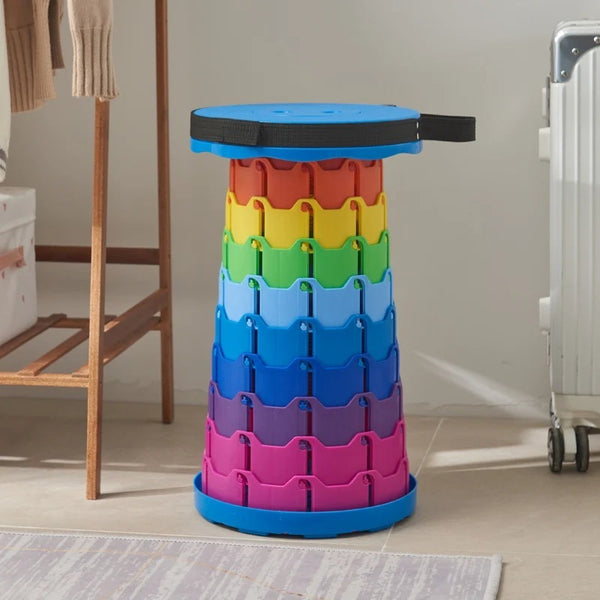 Portable Rainbow Telescopic Stool – Light weight Collapsible Folding Seat for Camping, Fishing, Hiking & Outdoor Activities – Adjustable Height