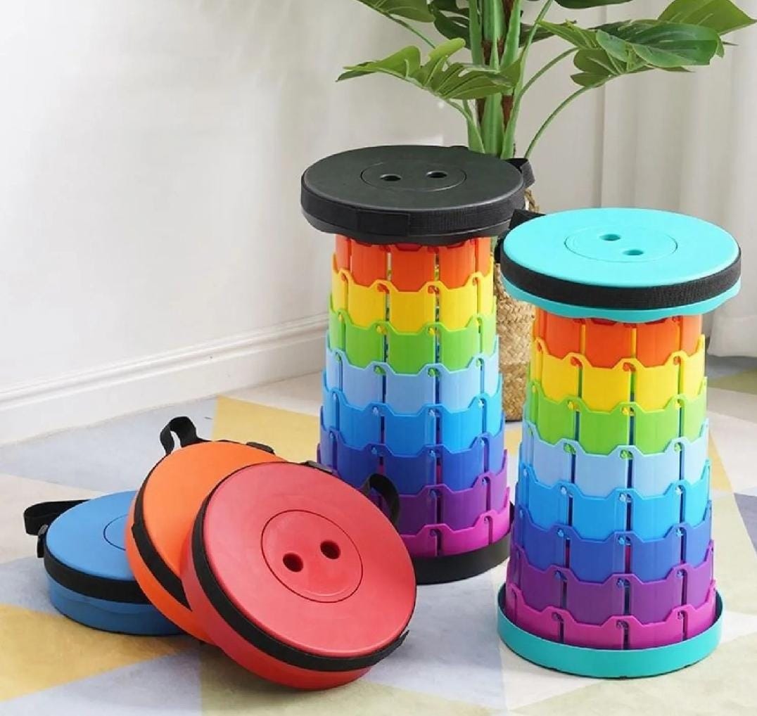 Portable Rainbow Telescopic Stool – Light weight Collapsible Folding Seat for Camping, Fishing, Hiking & Outdoor Activities – Adjustable Height