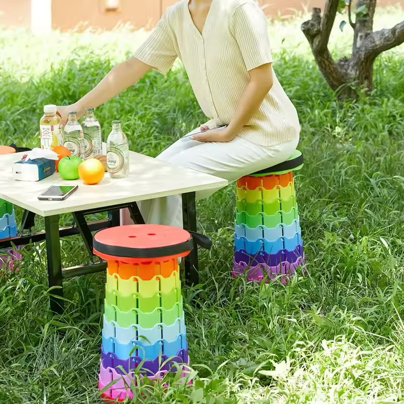 Portable Rainbow Telescopic Stool – Light weight Collapsible Folding Seat for Camping, Fishing, Hiking & Outdoor Activities – Adjustable Height
