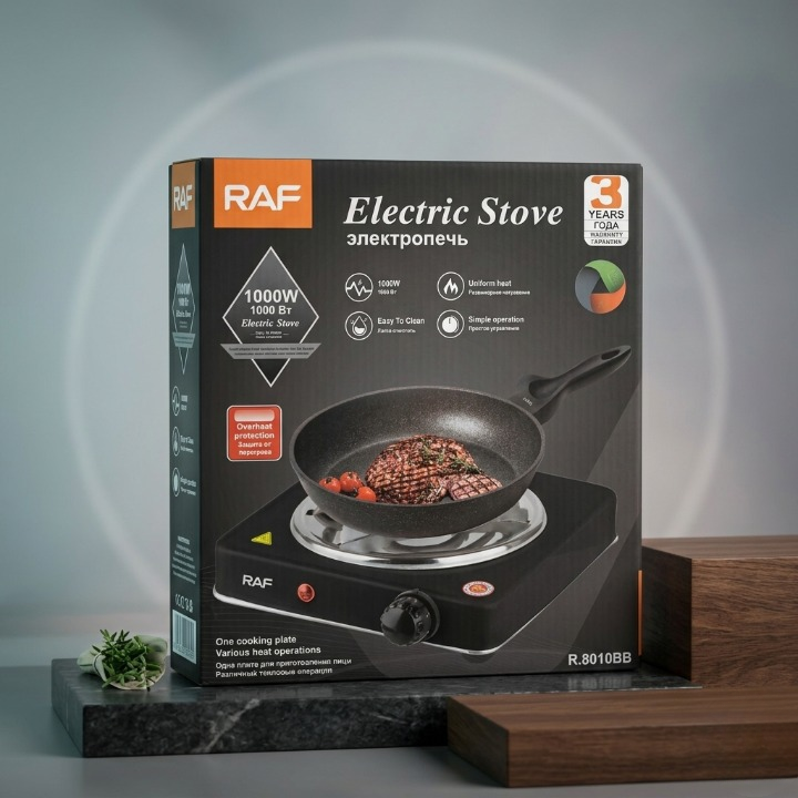 RAF 1000W Single Electric Stove – Portable Hot Plate Countertop Cooker with Adjustable Temperature Control & Overheat Protection