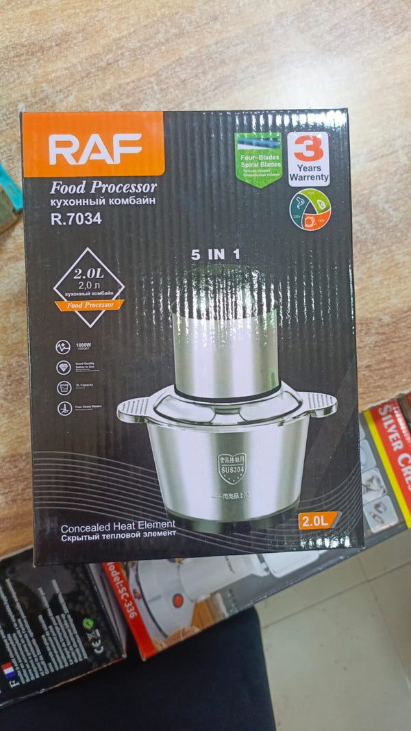 RAF Electric Meat Chopper 5 in 1 800W 2L Stainless Steel Bowl Food Processor For Meat And Vegetables