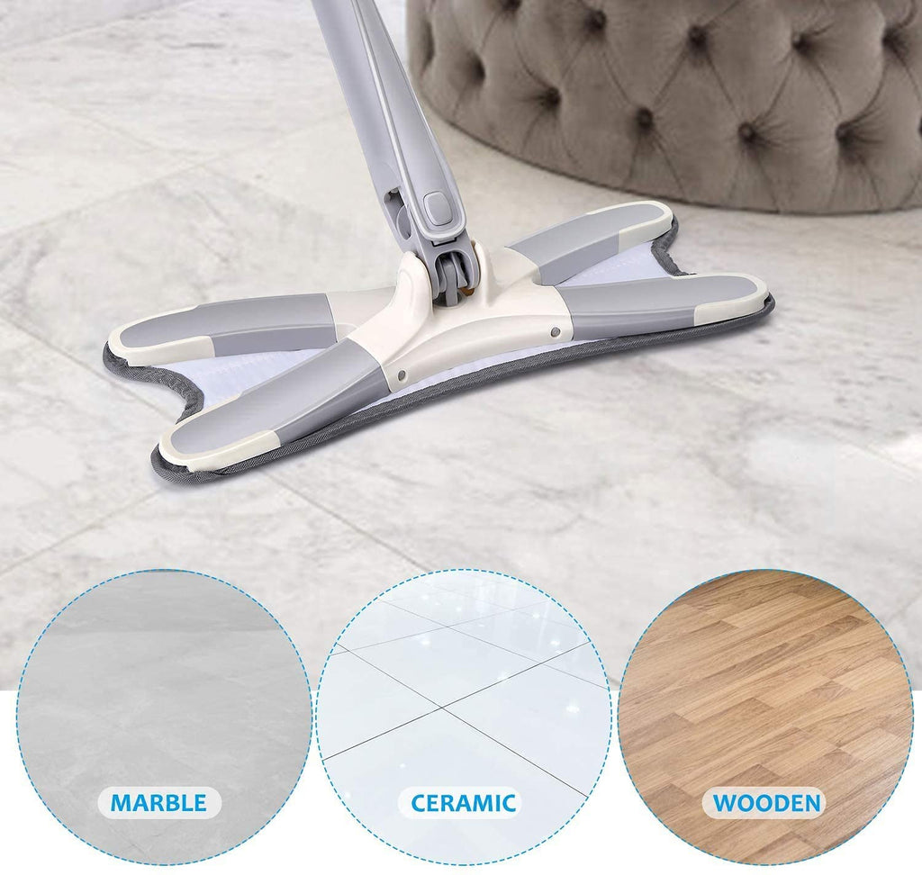 Rotating X Mop Flat Microfiber Floor Mop with 360° Squeeze System and Replaceable Cloth Heads