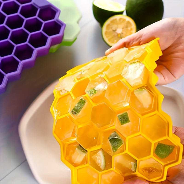 Honeycomb Silicone Ice Tray – 37-Grid Hexagon Ice Maker with Lid ( Multicolored)