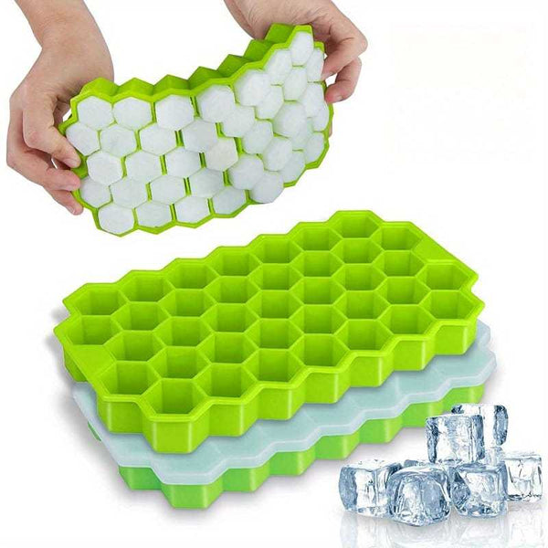 Honeycomb Silicone Ice Tray – 37-Grid Hexagon Ice Maker with Lid ( Multicolored)