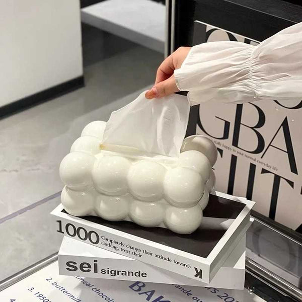 1Pcs White Cloud Tissue Box Creative Bubble Cloud Tissue Box for Toilet Built in Automatic Lifting Spring Paper Living Room Box
