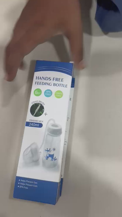 Handsfree Baby Feeding Bottle 240ml with Silicone Tube & Nipple | BPA-Free | Random Color