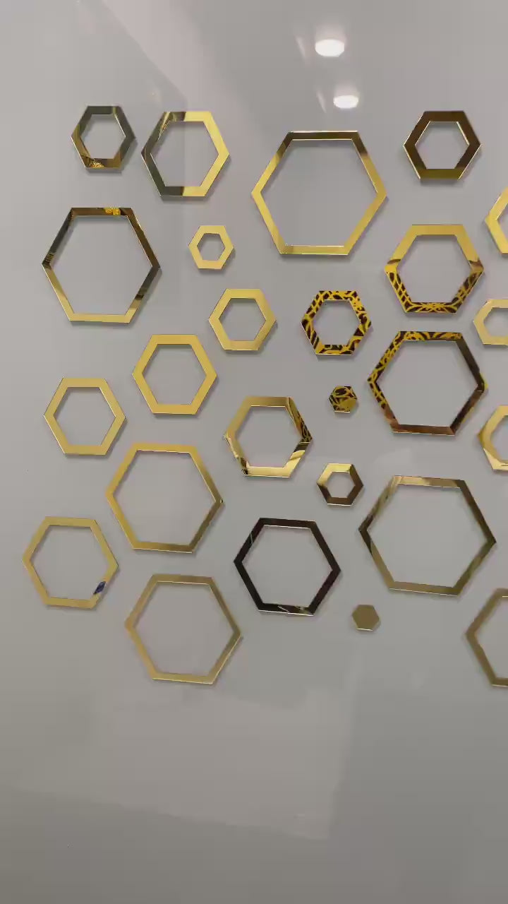 Hexagonal 2D Acrylic Wall Mirror Stickers | DIY Geometric Home Décor (24 Pcs, Mix Sizes)