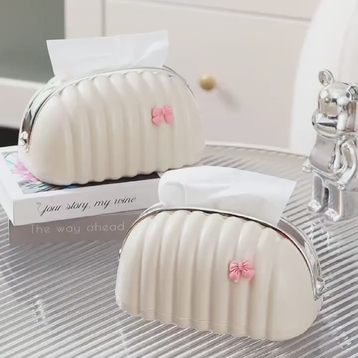 Luxury Shell Shape Tissue Box – Elegant Wave Pattern Paper Napkin Dispenser for Home & Office Decor