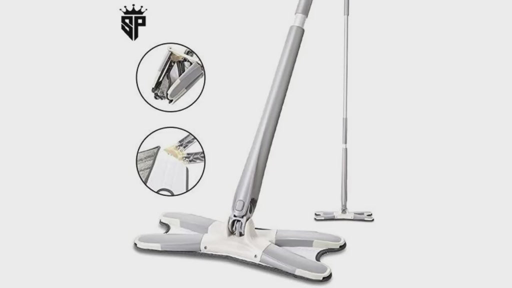 Rotating X Mop Flat Microfiber Floor Mop with 360° Squeeze System and Replaceable Cloth Heads