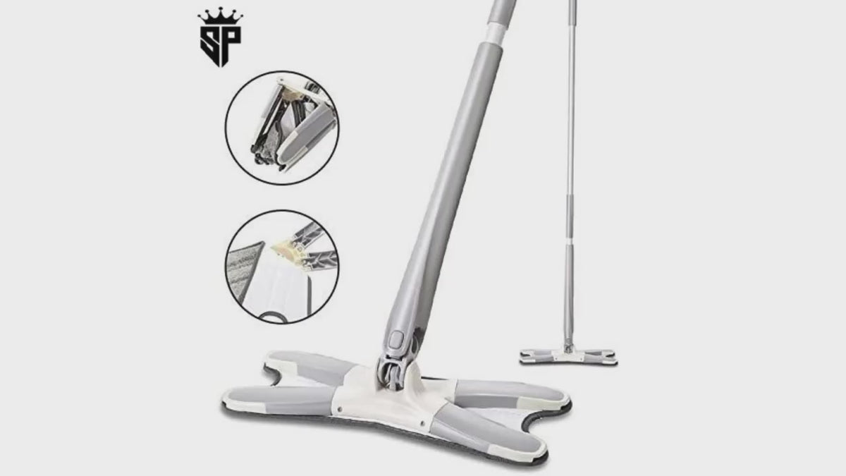 Rotating X Mop Flat Microfiber Floor Mop with 360° Squeeze System and Replaceable Cloth Heads