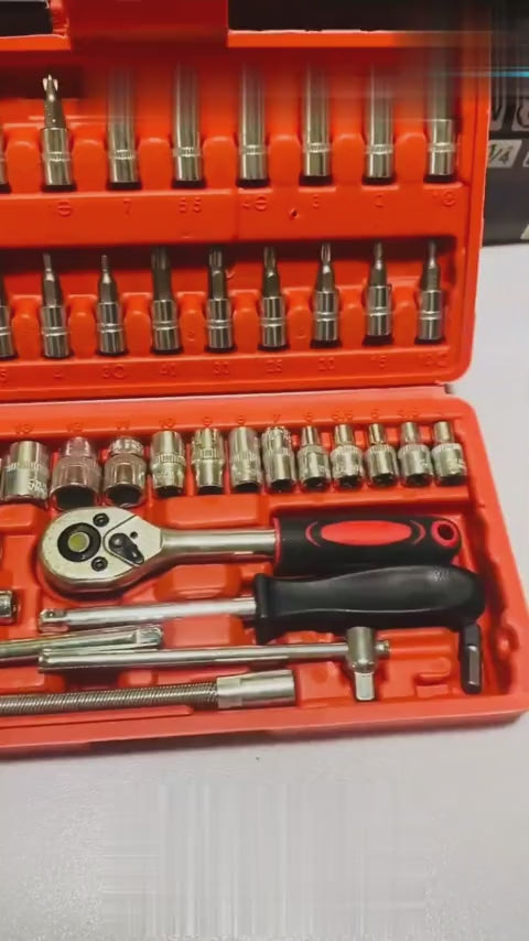 46-Piece Socket Wrench Set – Complete Ratchet & Bit Tool Kit