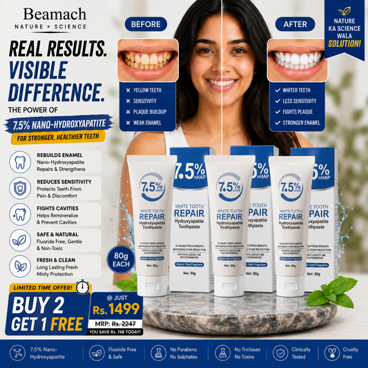 Beamach 7.5 Percent nHAP Hydroxyapatite Toothpaste 80g Whitening Teeth Repair Sensitivity Protection Fresh Breath Up To 16 Hours