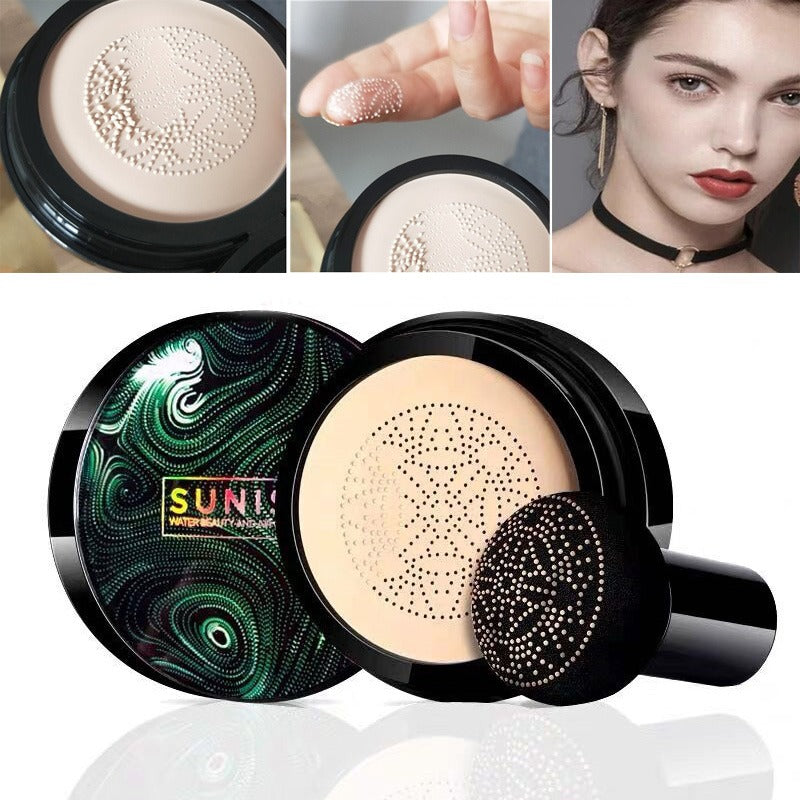 SUNISA Waterproof Mushroom Head Air Cushion Foundation – BB &amp; CC Cream with Moisturizing Liquid Base and Sponge Applicator