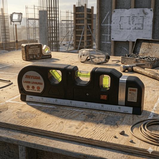 Multipurpose 4-in-1 Laser Level, Ruler, and Spirit Level Tool with Triple Bubble Vials for Precise Home Improvement & Construction Tasks