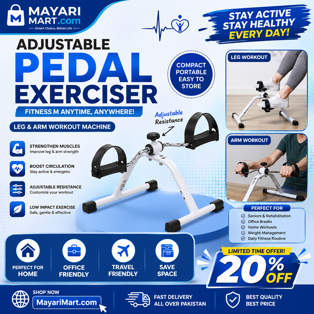 Adjustable Pedal Exerciser For Home Workout | Legs Exerciser Gym Tool | Portable Pedal Cycle For Home