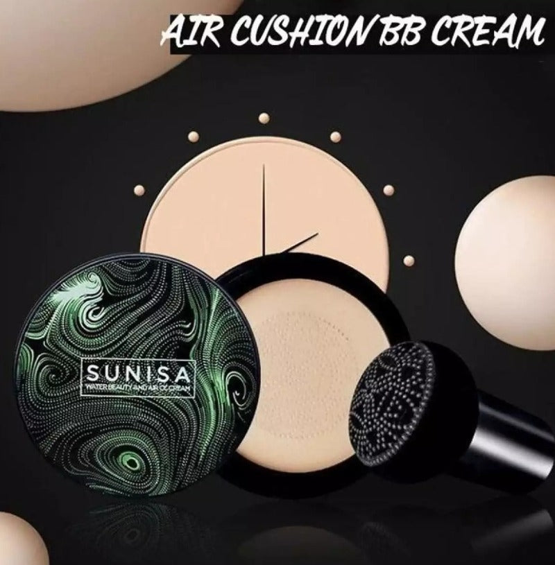 SUNISA Waterproof Mushroom Head Air Cushion Foundation – BB &amp; CC Cream with Moisturizing Liquid Base and Sponge Applicator
