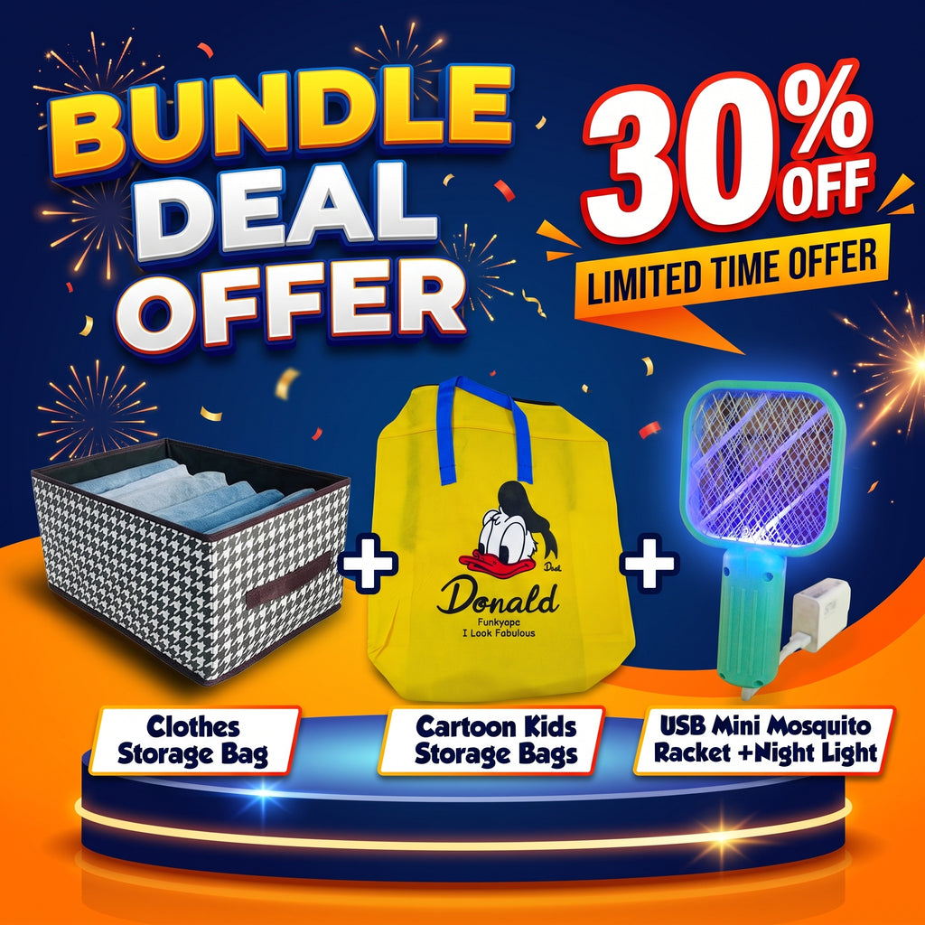 Bundle of 3 Black n White Dots bags	+ Dino Kids Storage Bags		+
Usb Mini Mosquito killer Racket