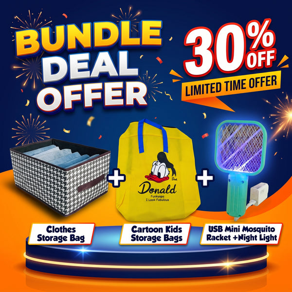 Bundle of 3 Black n White Dots bags	+ Dino Kids Storage Bags		+
Usb Mini Mosquito killer Racket
