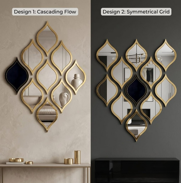 Acrylic Mirror Interlocking Lattice Wall Decoration – Moroccan style 3D Leaf & Arch Wall Art Sticker Decals (Each Piece 3x5 inches)