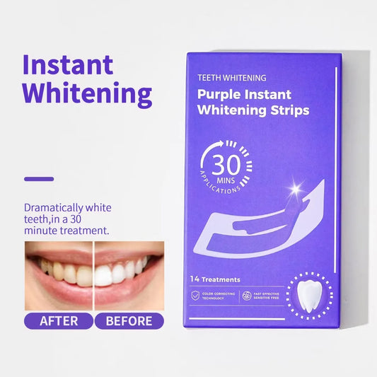 Purple Instant Teeth Whitening Strips – Fast Teeth Whitening Treatment, Color Correcting Technology, 30-Minute Application,